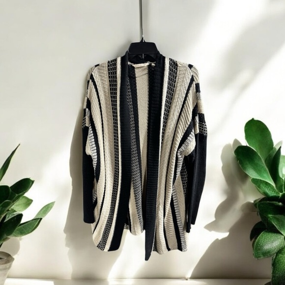 Soft Surroundings Cardigan Sweater Women's XL Black Beige Metallic Open Front - Picture 1 of 6